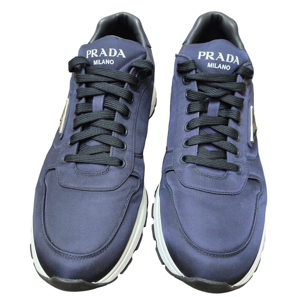 NWOT Prada Men Lux Prax 01 Re-Nylon Triangle Low Top Sneakers Navy Blue 12 - Picture 3 of 11